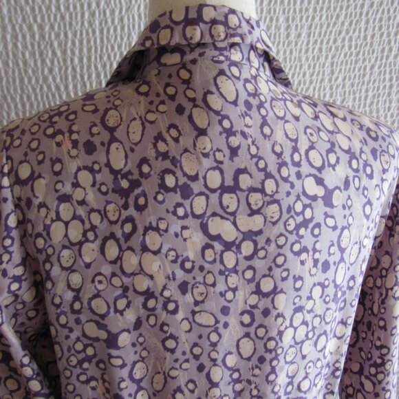 Bob Mackie 100% Silk Wrap Dress 10 Purple White Graphic Print New M Abstract - Picture 12 of 13